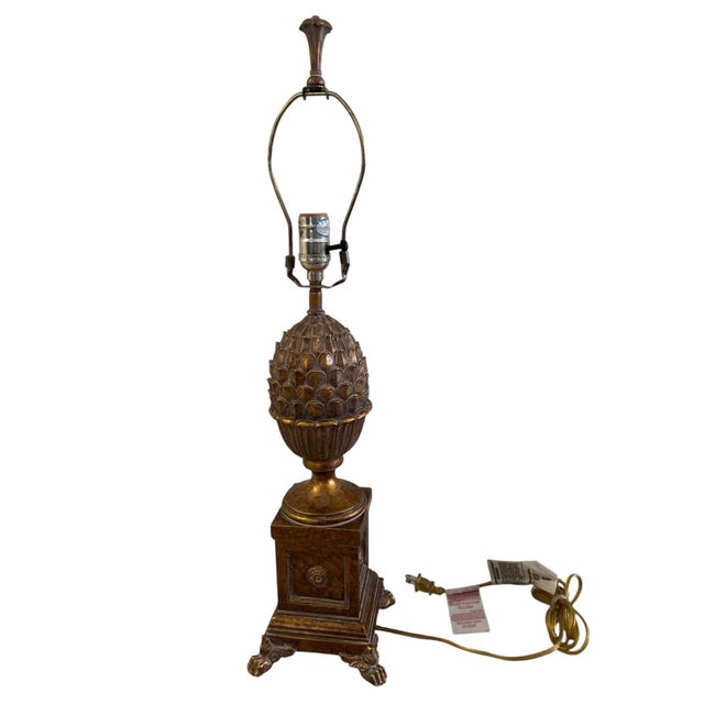 Late 20th Century Vintage Gold Fine Art Lamps Footed Pine Cone Neoclassical Table Lamp For Sale - Image 5 of 7