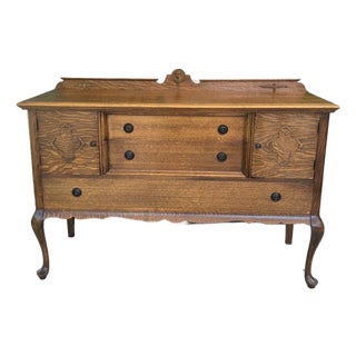 Antique Tiger Oak Buffet Entryway Console For Sale