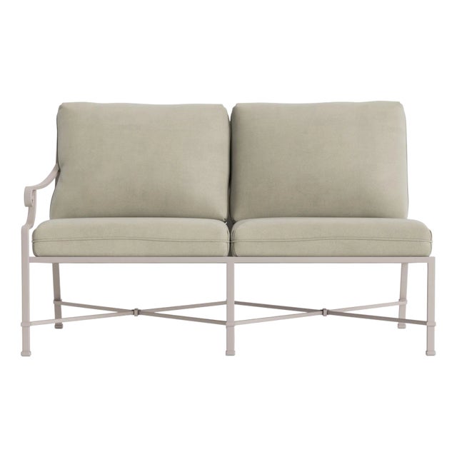 Brown Jordan Venetian Left Arm Loveseat, Dove frame with Fusion Meadow fabric For Sale