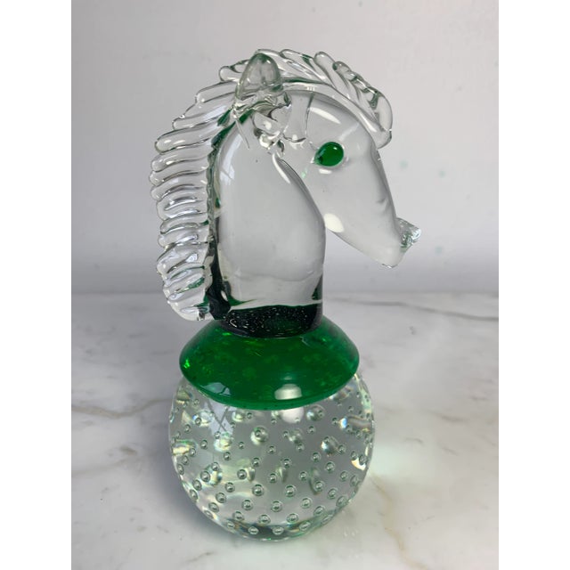 Vintage Lorraine Glass Industries horse's head paperweight Equestrian head art glass desk weight Mid 20th century clear...