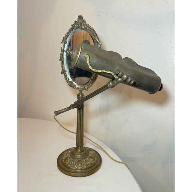 Rare Antique Ornate Dépose Brass Adjustable Vanity Mirror Desk Lamp Combo For Sale In New York - Image 6 of 12