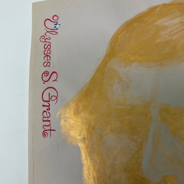 Contemporary Contemporary Original E.J.Hartmann Gold Metallic Portrait Painting Ulysses S.Grant For Sale - Image 3 of 5