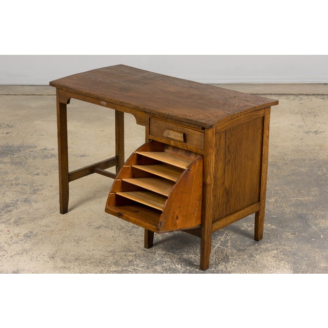 1940s Petite French Art Deco Oak Office Desk For Sale - Image 17 of 17