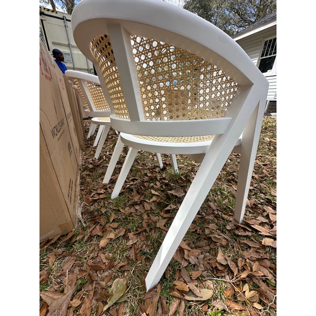 White Cane Back Barrel Chairs Set of 4 For Sale - Image 8 of 12