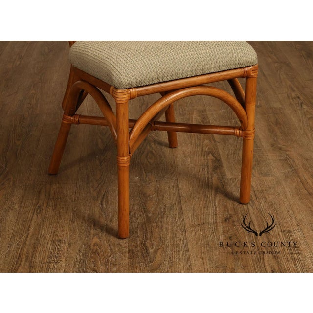 Coastal Style Pair Of Rattan Dining Chairs With Upholstered Seats For Sale - Image 17 of 18
