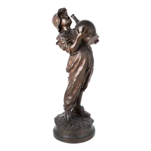 19th C. Italian Patinated Bronze Model of a Boy With a Wine Jug by Constantino Barbella (1852-1925)