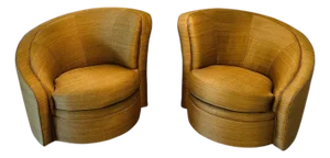 Pair of Schnadig for Havertys Contemporary Barrel Swivel Chairs in Toasted Maize Made in U S A