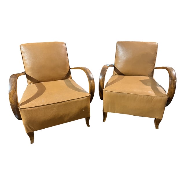 Art Deco Bridge Chairs with Moustache Detail, 1940s, Set of 2 For Sale