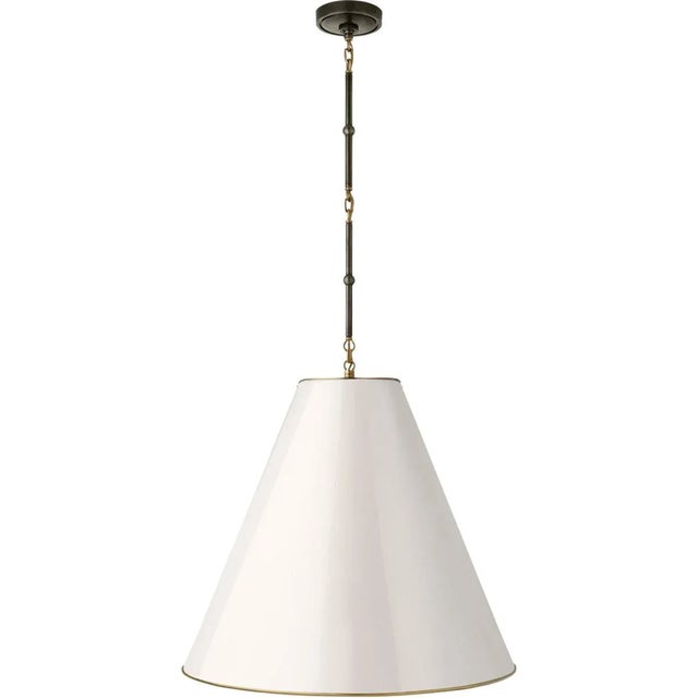Modern Thomas O'Brien for Visual Comfort Signature Goodman Large Hanging Lamp in Bronze & Hand-Rubbed Antique Brass with Antique White Shade For Sale - Image 3 of 4
