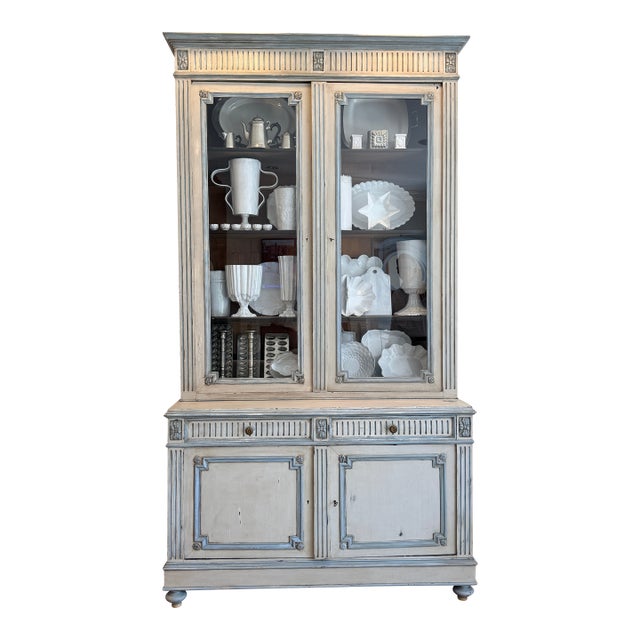Antique French Hand Carved Painted Buffet À Deux Corps For Sale