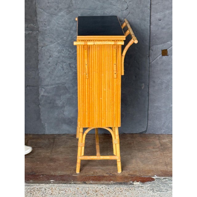 French Mid-Century Modern Tiki Drinks or Cocktail Bar or Console Table of Rattan For Sale In Austin - Image 6 of 10