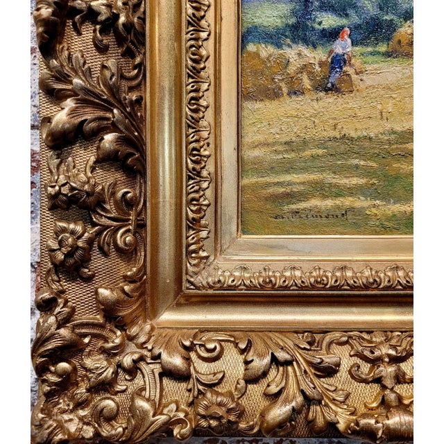 Brown Andre Fremond - Farmland Landscape During Harvest- C.1920 Oil Painting For Sale - Image 8 of 12
