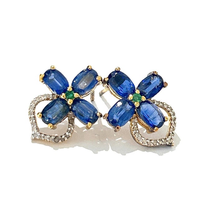 Bochic "Orient" Diamond, Emerald & Tanzanite Stud Earrings Set 18K Gold&Silver For Sale - Image 14 of 18
