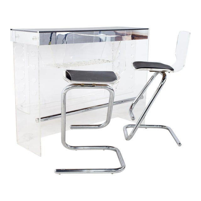 Luigi Bardini Mid Century Illuminating Lucite Bar and Barstools For Sale