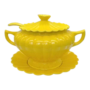Mid Century California Pottery Vibrant Yellow Soup Tureen Set - 4 Pieces