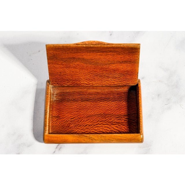 1910s Wonderful Small Antique Wood Snuff Box Handcrafted Hinge Gentleman’s Pocket Box Tobacciana For Sale - Image 5 of 10