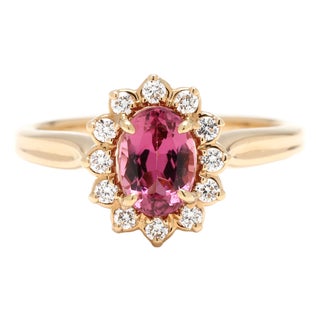 Jabel .95ctw Pink Tourmaline & Diamond Ring, 18k Yellow Gold, Ring Size 5 For Sale