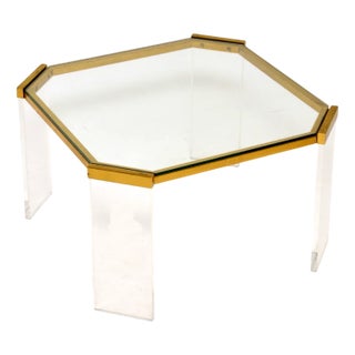 French Brass & Acrylic Coffee Table, 1970s For Sale