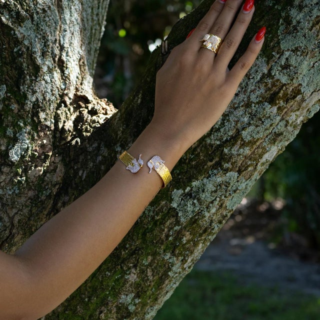 Brass Guardian Diamond Elephant Gold Chunky Adjustable Ring, Size 4 For Sale - Image 8 of 11