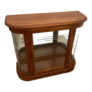 Vintage China Cabinet Curio Display Glass Door, Shelf, Curved Sides, Mirror Back For Sale