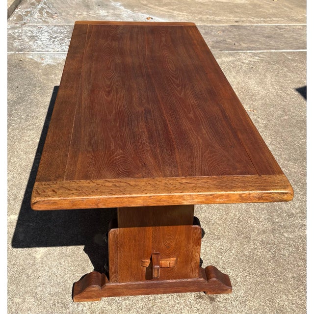 Brown French Country Trestle Farm Dining Table For Sale - Image 8 of 10
