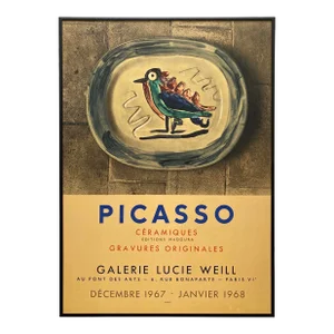 Pablo Picasso Vintage 1967 Mid Century Modern Mourlot Lithograph Print Framed " Ceramiques " Paris Exhibition Poster