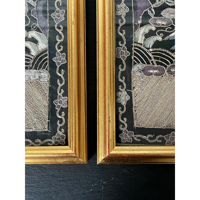 Pair of Framed Chinese Embroidered Ninth Rank Badges Qing Dynasty For Sale In Atlanta - Image 6 of 13