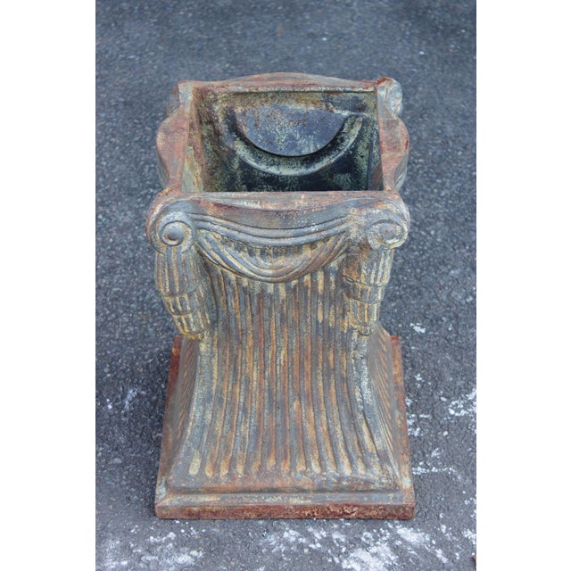 Neoclassical Style Pair Of Cast Iron Garden Planters Or Pedestal Bases For Sale - Image 13 of 16
