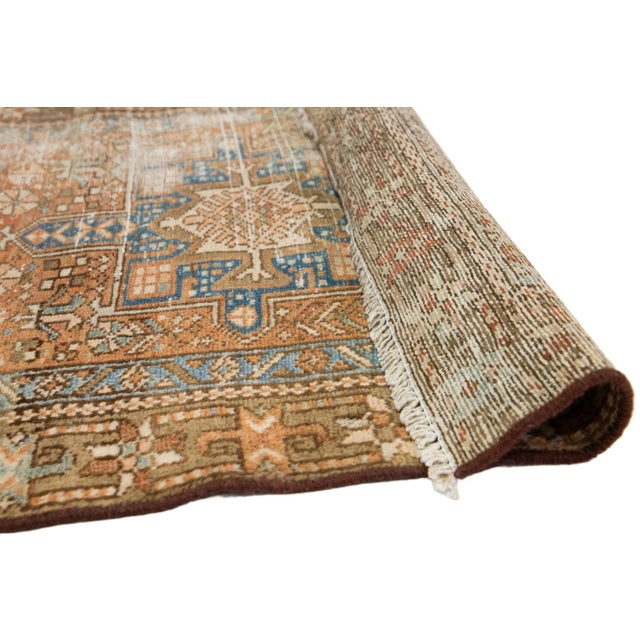 Tribal Rust Antique Handmade Heriz Wool Runner With Tribal Design For Sale - Image 3 of 11