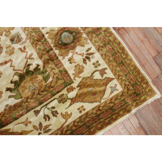 Olive Vintage Inspired Angora Wool Ivory Oushak Rug For Sale - Image 8 of 11