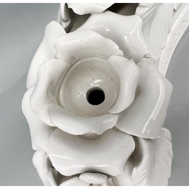 Italian White Glazed Ceramic Floral Double Candle Holders — Hollywood Regency / Neoclassical For Sale - Image 15 of 15