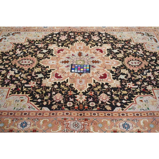Navy Blue Extremely Fine Persian Tabriz Wool & Silk Rug 5'0" X 6'0" For Sale - Image 8 of 10