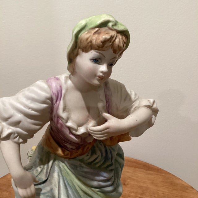 Early 20th Century Italian Hand Painted Pheasant Woman Large Porcelain Sculpture/ Figurine For Sale In Chicago - Image 6 of 13