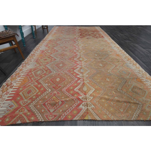 1970s Vintage Handmade Wool Cotton Red Kilim Rug For Sale In San Francisco - Image 6 of 11