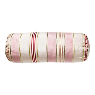 The House of Scalamandré Charlotte Stripe Bolster, Blush For Sale