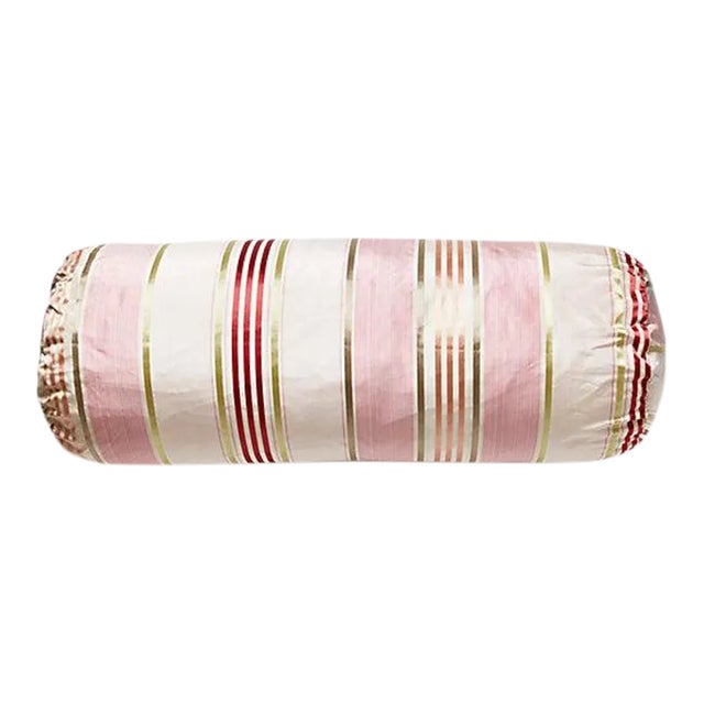 The House of Scalamandré Charlotte Stripe Bolster, Blush For Sale