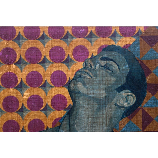 Pop Art 1970s French Semi-Nude Male Mixed Media on Canvas Painting, Unsigned (Gay Subject) For Sale - Image 3 of 12