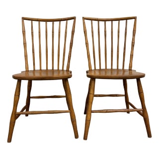 Vintage Handmade Country Primitive Colonial Windsor Dining Birdcage Side Chairs For Sale
