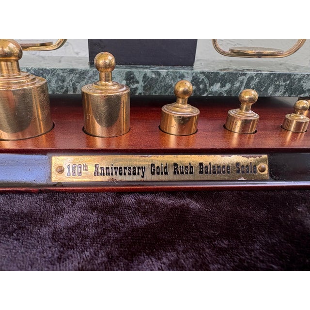 Franklin Mint 150th Anniversary Gold Rush Brass Balance Scale With Marble Base & Weights For Sale - Image 4 of 12