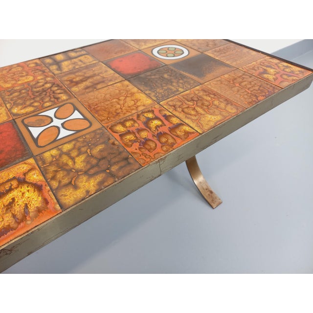Orange Vintage Rectangular Coffee Table in Steel and Ceramic, 1960s For Sale - Image 8 of 16