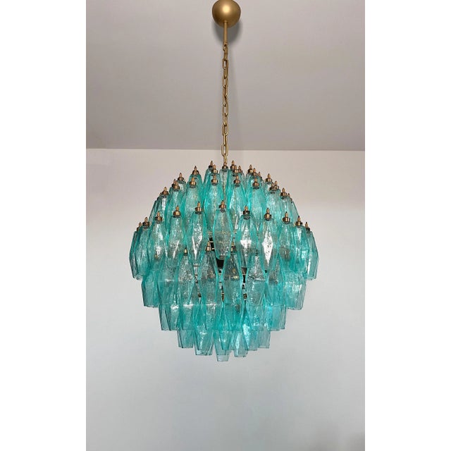 2020s Spherical Murano Style Poliedri Chandelier, 140 Turquoise Poliedri For Sale - Image 5 of 12