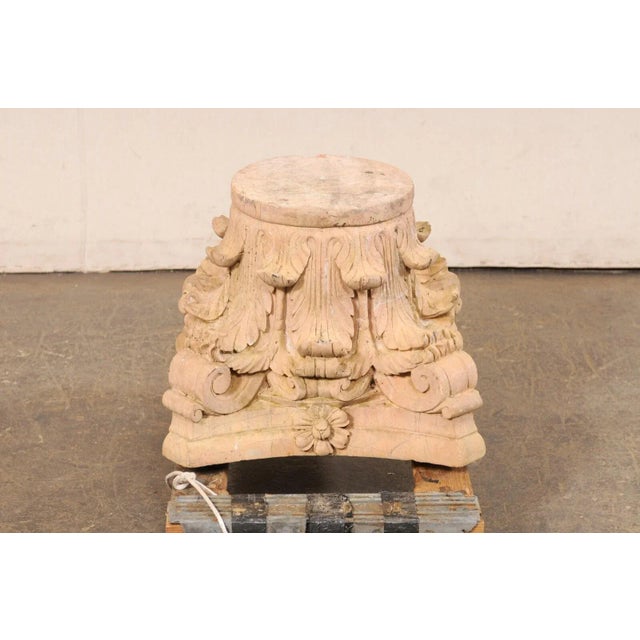 Tan Spanish Hand-Carved Sandstone Pedestal Base For Sale - Image 8 of 10