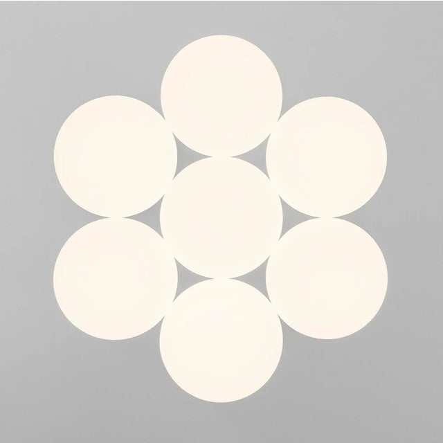 Modern Satin Black With Brushed Brass and Matt Opal Glass Custom Bunch Ceiling Light For Sale - Image 3 of 3