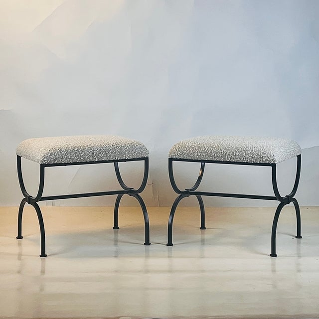 Art Deco Pair of Wide 'Strapontin' Stools or Ottomans by Design Frères For Sale - Image 3 of 11