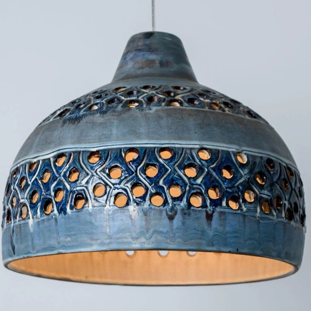 Bowl Blue Ceramic Pendant Light, Denmark, 1970 For Sale - Image 9 of 12