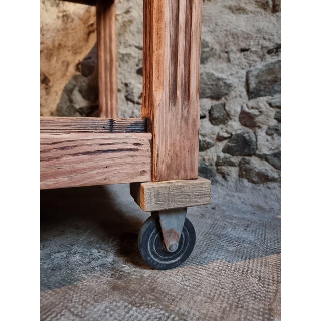 Wood Antique French Pitch Pine Worktable, Early 20th Century For Sale - Image 7 of 18