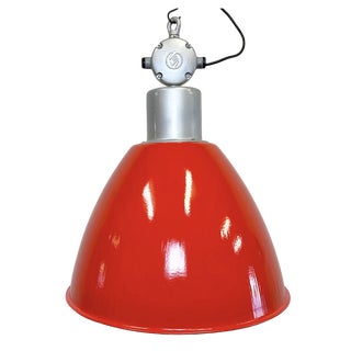 Large Industrial Red Painted Factory Lamp from Elektrosvit, 1960s For Sale