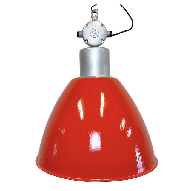 Large Industrial Red Painted Factory Lamp from Elektrosvit, 1960s For Sale