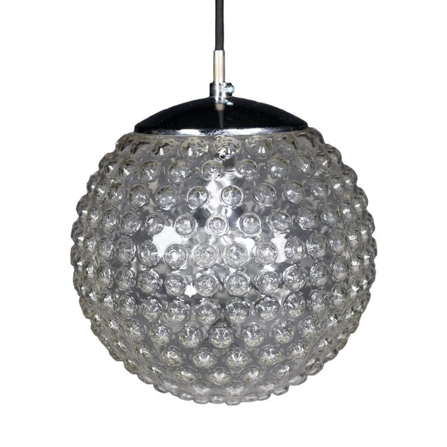 Large Chrome and Bubble Glass Pendant by Rolf Krüger for Staff, Germany, 1970s For Sale
