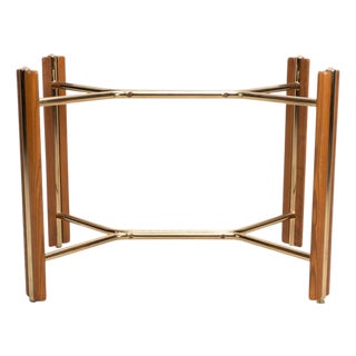 1980s Attributed Chromcraft Oak and Brass Dining Table Base for Glass Top For Sale